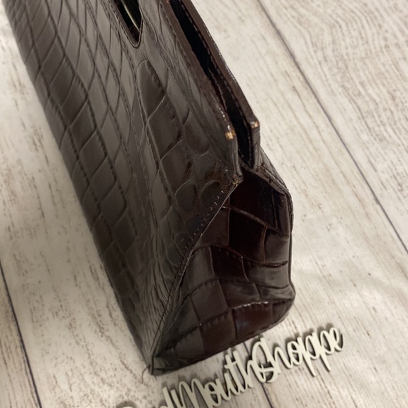Vintage 90s 00s Y2K Brown Genuine Leather Crocodile Doctor's Bag Style Purse - Picture 4 of 15